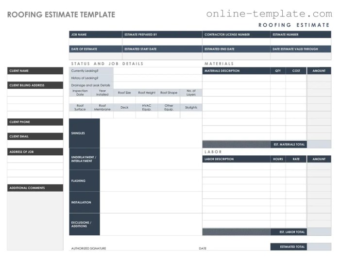 Free Roofing Estimate Template ⋆ PDF Form
